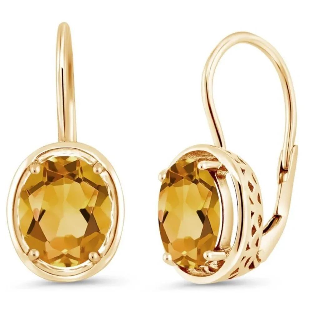 18K Yellow Gold 925 with 3.00 Cttw Madeira Citrine Oval Leverback Drop Earrings